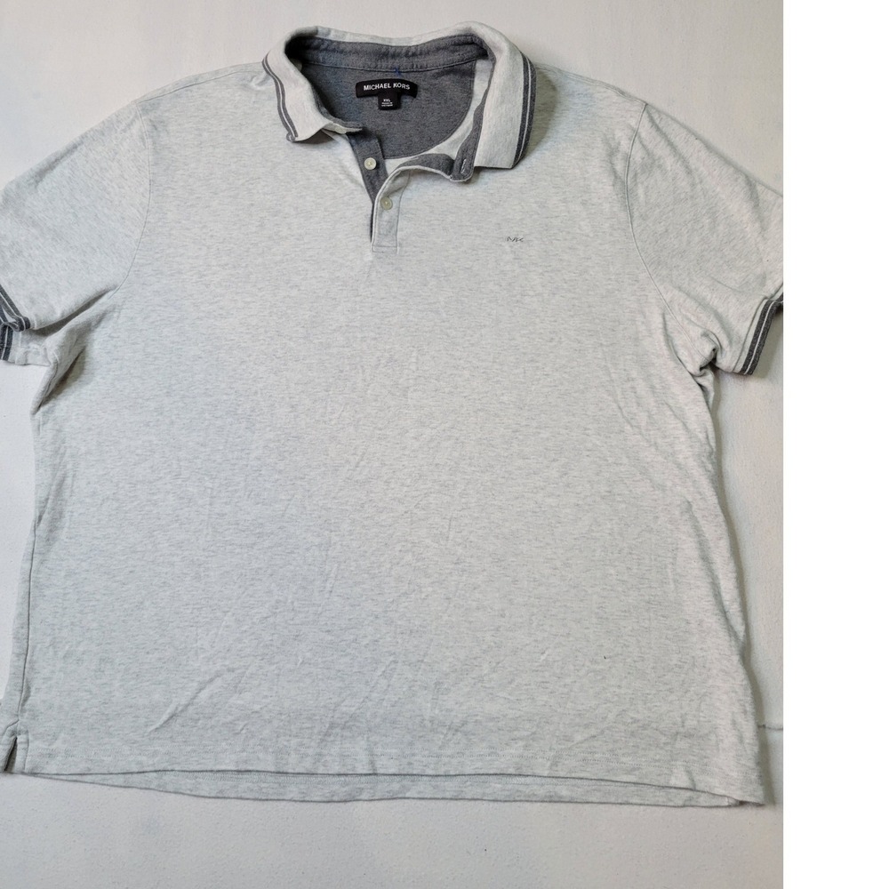 Michael Kors Mens XXL Gray Heathered Short Sleeve Polo Shirt Tipped Collar 2917